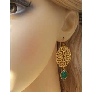 Gold plated earrings with green Onyx and filigree pendant