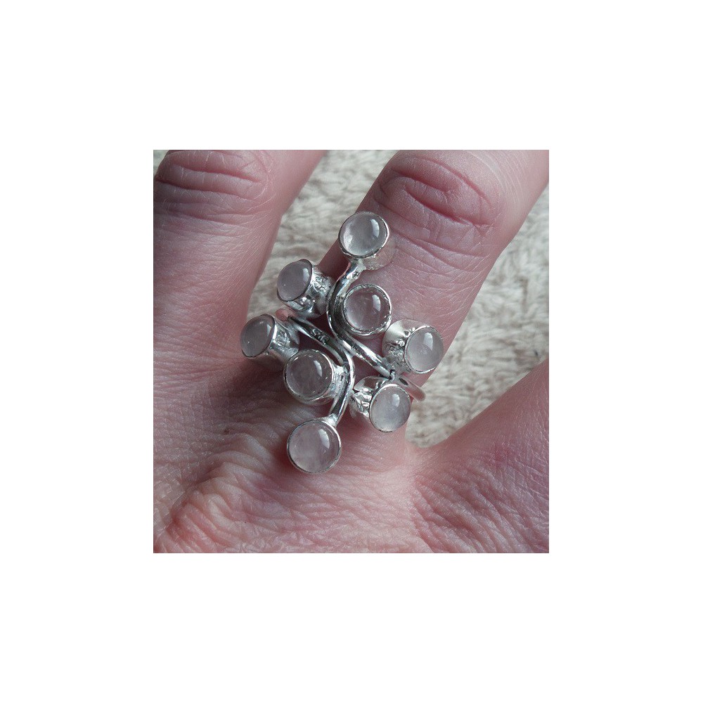 Silver ring set with cabochon rose quartz stones 19 mm 