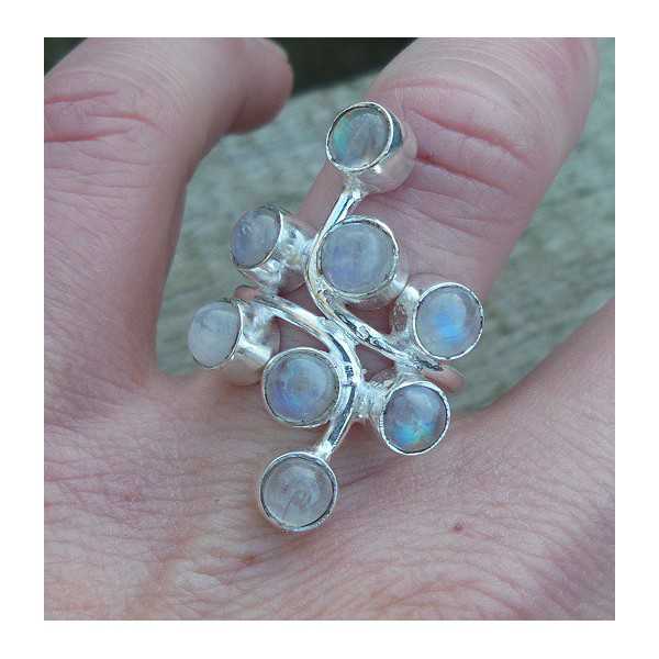 Silver ring set with round cabochon Moonstones 17 mm 