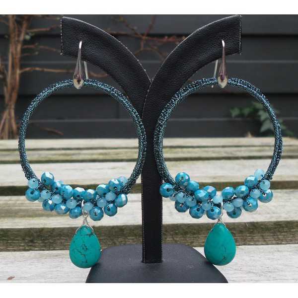Silver earrings with Turquoise briolet and crystal