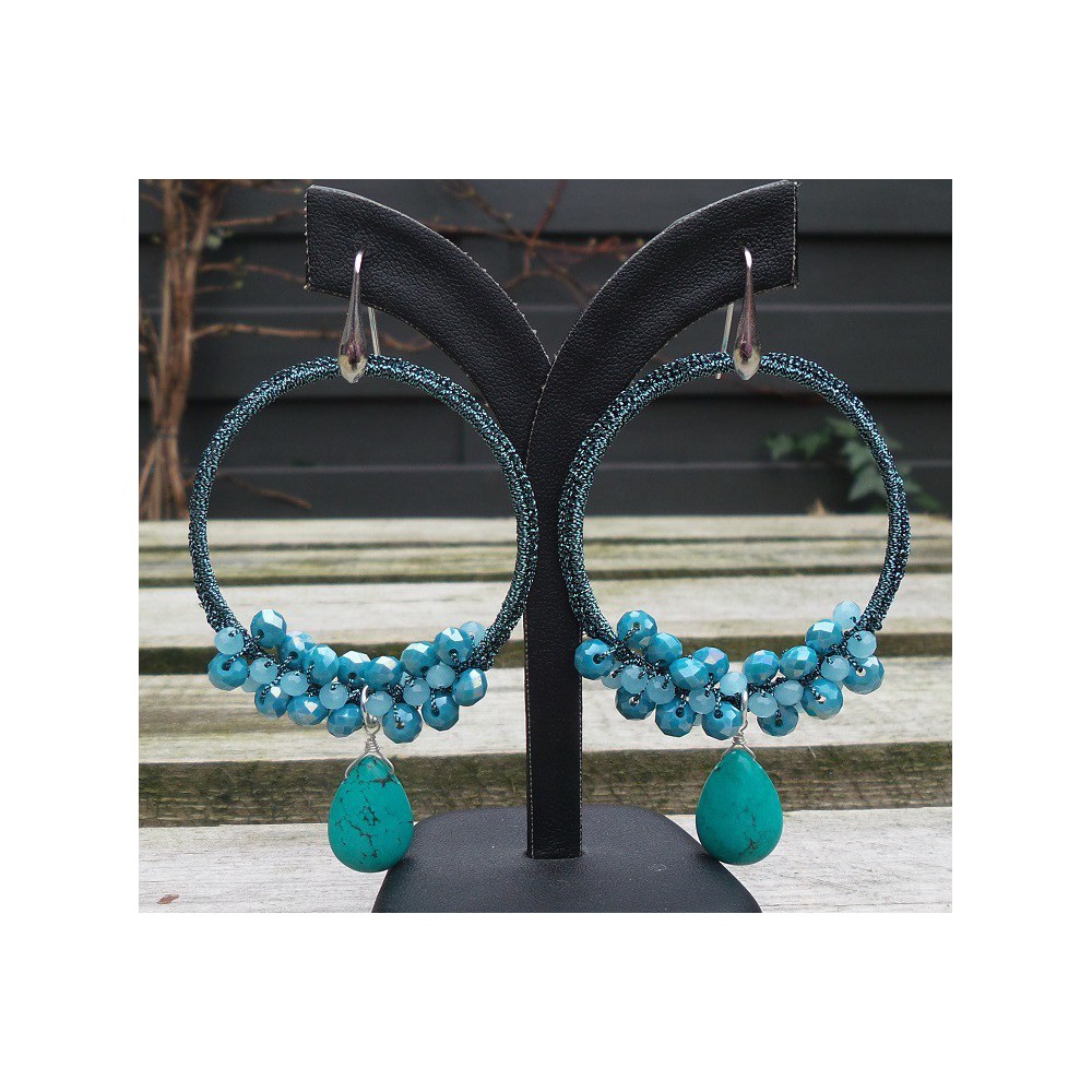 Silver earrings with Turquoise briolet and crystal