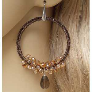 Silver earrings, Smokey Topaz and pendant of silk thread and crystals