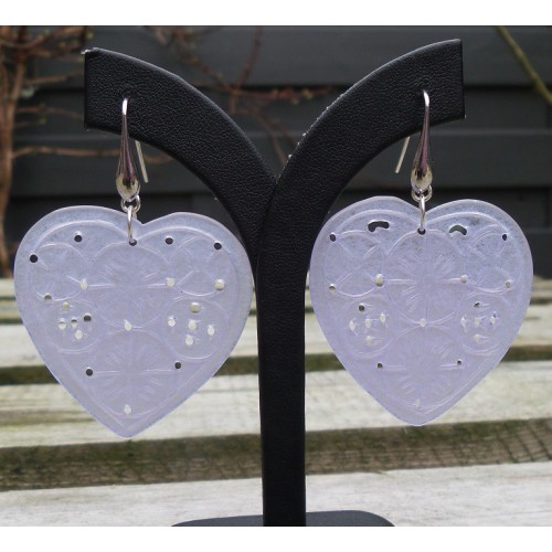 Ohrringe Silber mit Lavendel Jade geschnitzt Herz