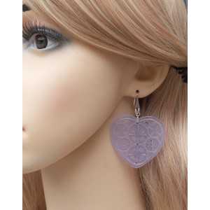 Silver earrings with lavender Jade carved hearts