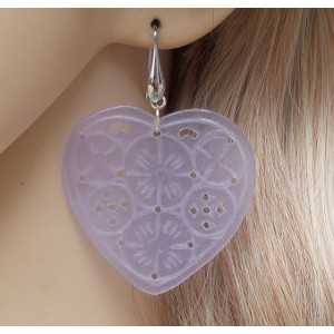 Silver earrings with lavender Jade carved hearts