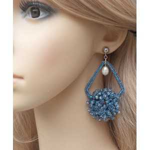 Silber-Ohrringe, Ohrringe aus Seidenfaden und Kristall und Perle