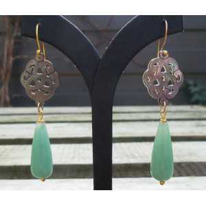 Gold plated earrings carved Blacklip shell and Aventurine 