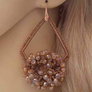 Gold plated earrings with pendant of silk thread and crystals 