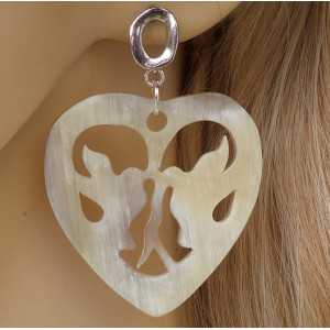 Silber Ohrringe mit Herz mit Tauben Büffelhorn