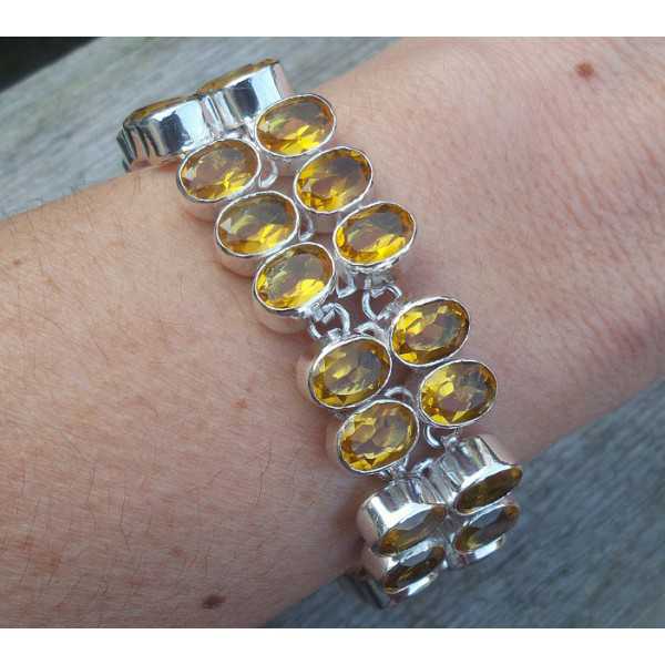 Silver bracelet with two rows of oval Citrine