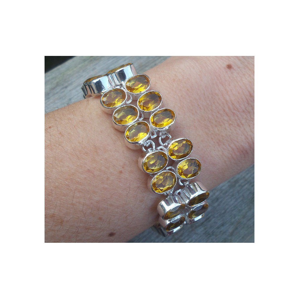 Silver bracelet with two rows of oval Citrine