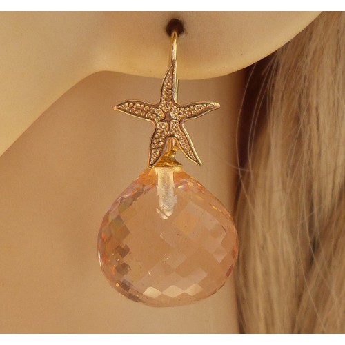 Vergulde oorbellen met Honey Topaas briolet