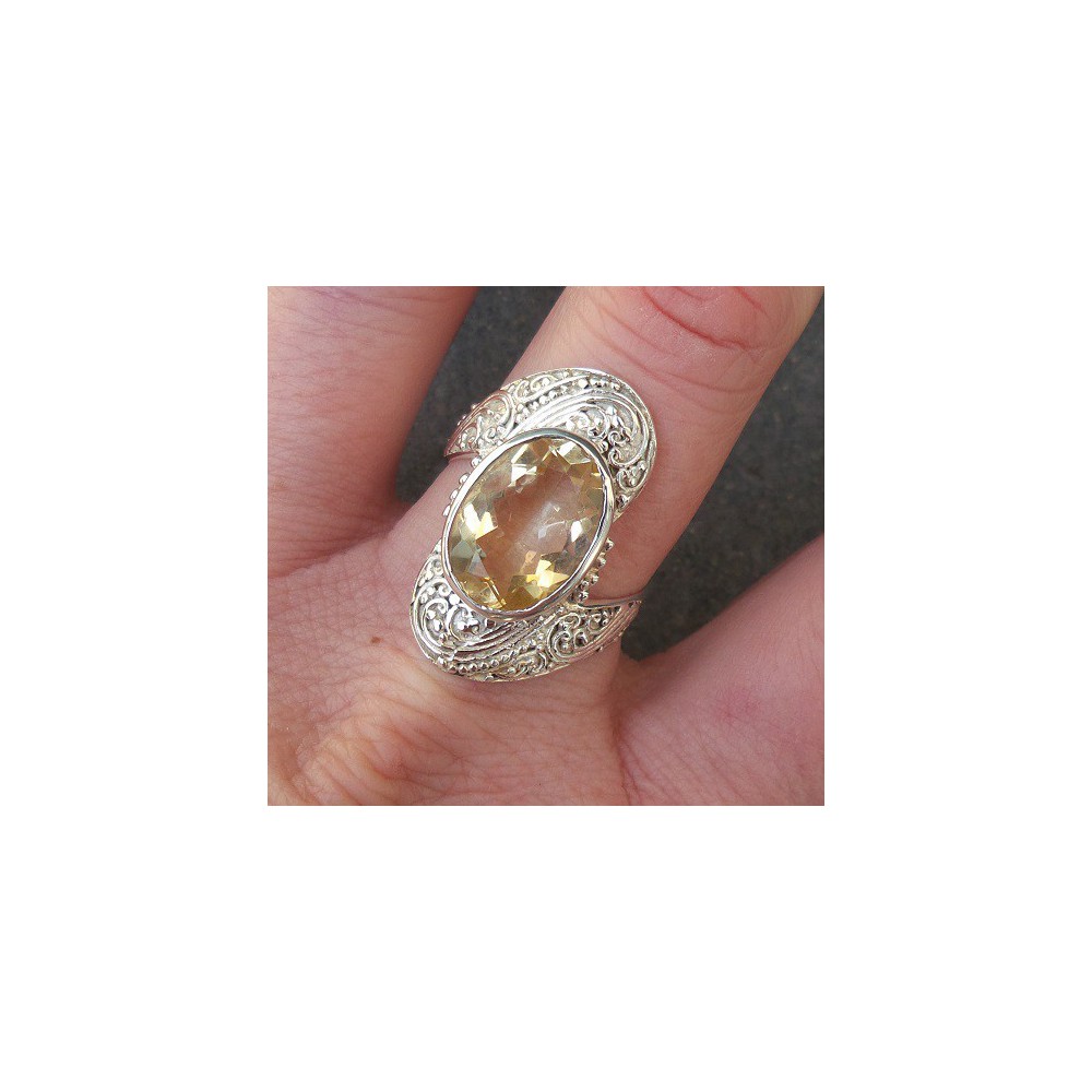 Silver ring set with oval Citrine size 19 or 19.7 mm 