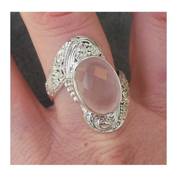 Silber ring set mit oval facet cut rose quartz