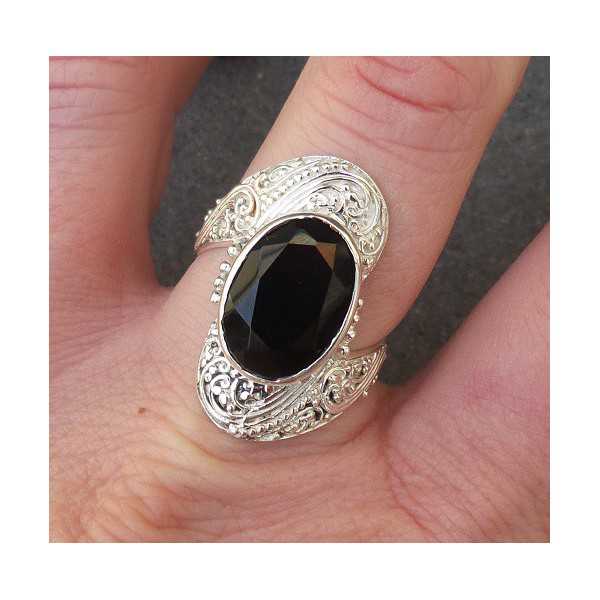 Silber ring set mit oval facet cut Onyx 18 mm 