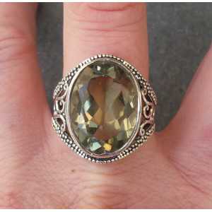Zilveren ring gezet met ovale groene Amethist 18.5 mm