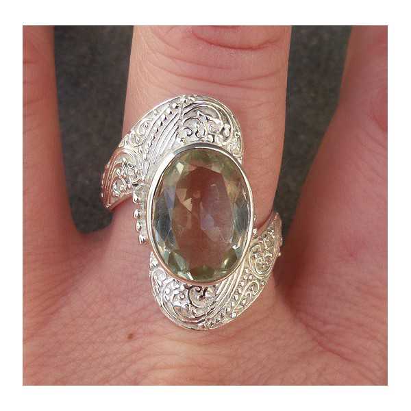 Silver ring set with green Amethyst ring size 19.7 mm