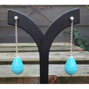 Silver long earrings with Turquoise briolet