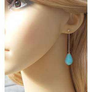 Silver long earrings with Turquoise briolet