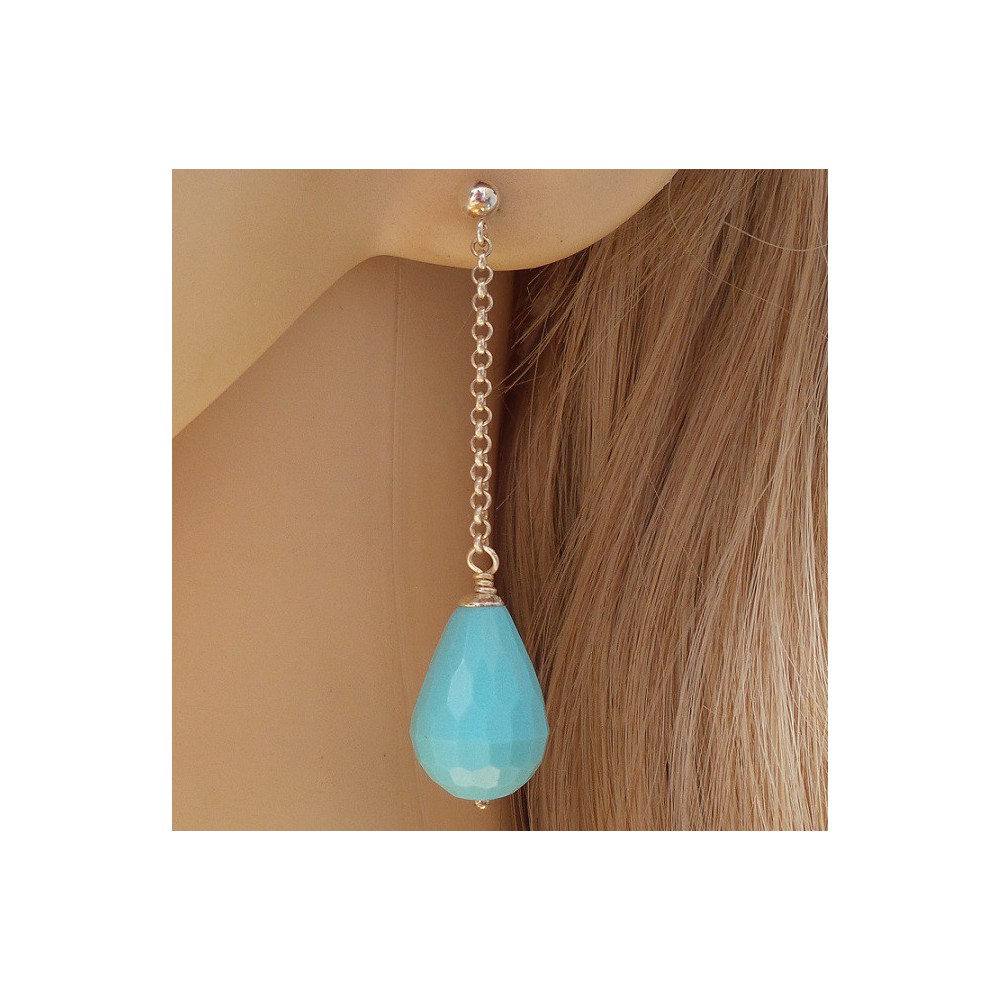 Silver long earrings with Turquoise briolet