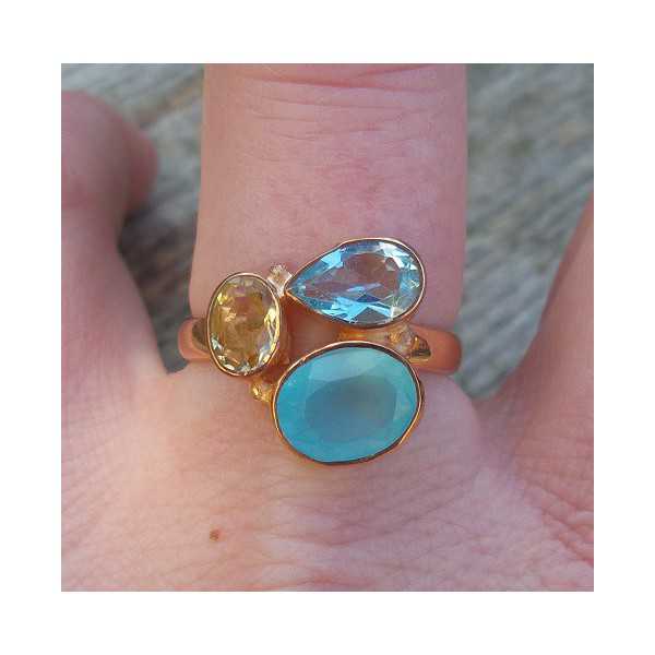 Vergoldet ring mit Chalcedon, blauer Topas und Citrin 18 mm 