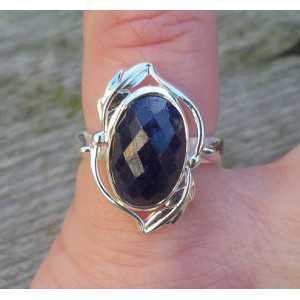 Silver ring with oval facet Sapphire size 15.7 mm