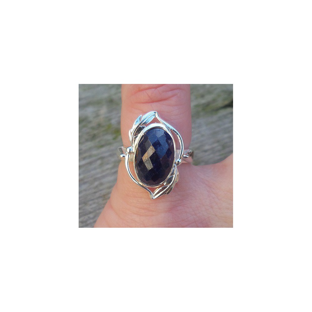 Silver ring with oval facet Sapphire size 15.7 mm