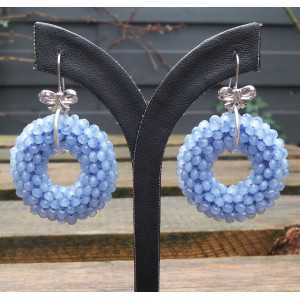 Silber-Ohrringe mit rundem Anhänger in hellem blau Kristalle