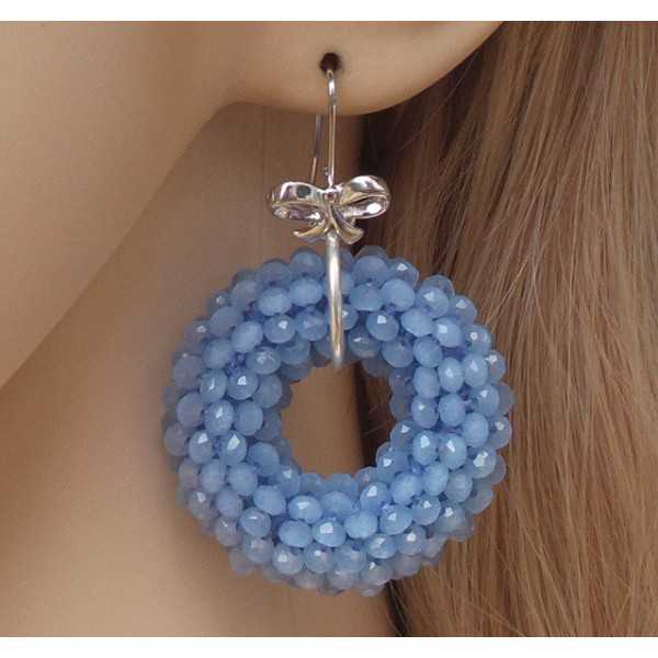 Silber-Ohrringe mit rundem Anhänger in hellem blau Kristalle