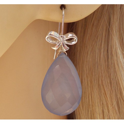 Silberohrringe mit blauem Chalcedon -Briolett