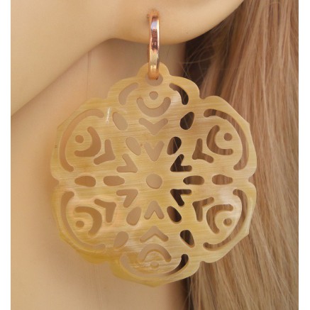 Rosé vergulde creolen met uitgesneden Buffelhoorn