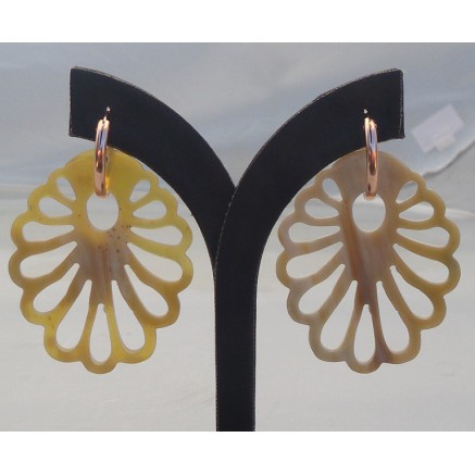 Rosé vergulde creolen met wit uitgesneden Buffelhoorn