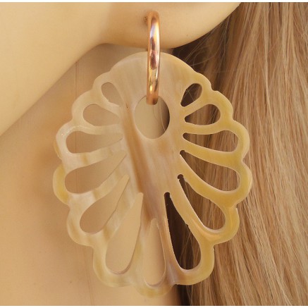 Rosé vergulde creolen met wit uitgesneden Buffelhoorn