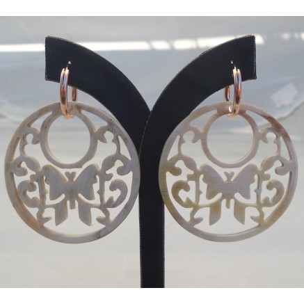 Rosé vergulde creolen met ronde uitgesneden Buffelhoorn