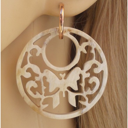 Rosé vergulde creolen met ronde uitgesneden Buffelhoorn