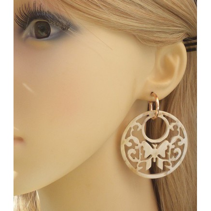 Rosé vergulde creolen met ronde uitgesneden Buffelhoorn