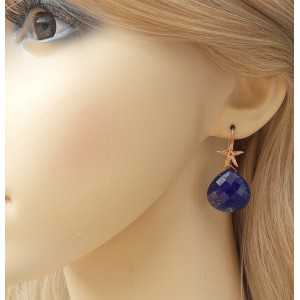 Rosé vergulde oorbellen met Lapis Lazuli briolet