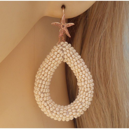 Rosé vergulde oorbellen open druppel van Parel glaskraaltjes 