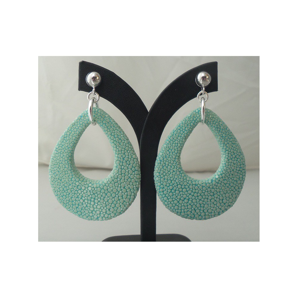 Zilveren oorbellen met druppel van Turkoois blauwe Roggenleer