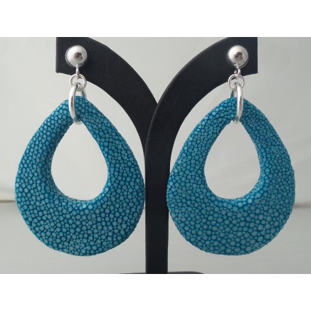 Zilveren oorbellen met druppel van oceaan blauwe Roggenleer 