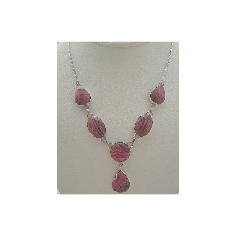 Zilveren ketting gezet met Rhodochrosiet 