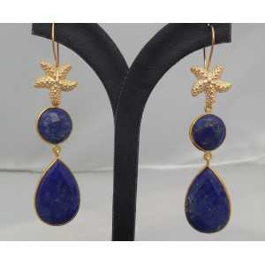 Vergulde lange oorbellen met Lapis Lazuli