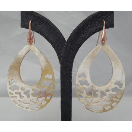 Rosé vergulde oorbellen open druppel van Buffelhoorn