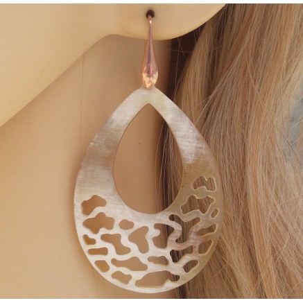 Rosé vergulde oorbellen open druppel van Buffelhoorn