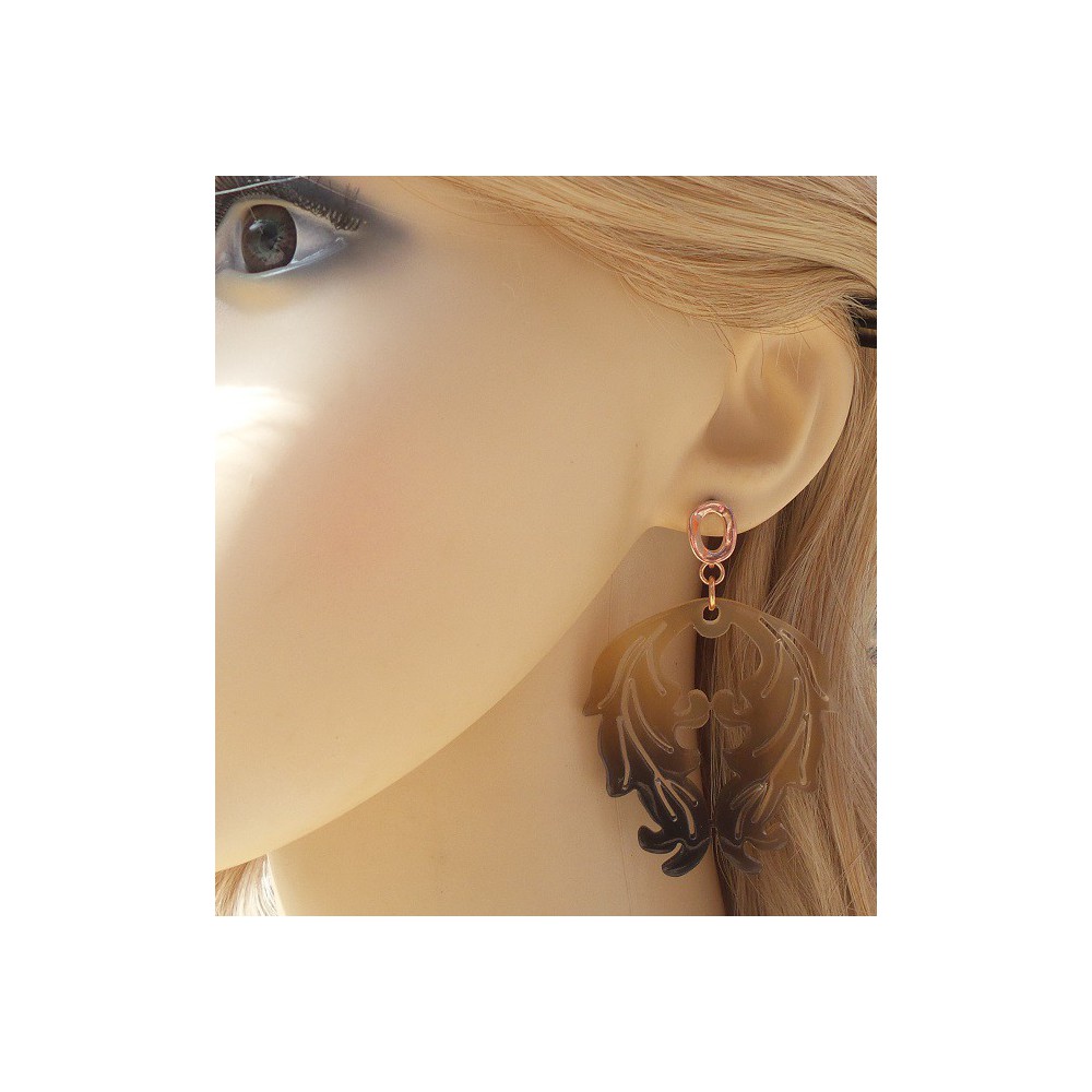 Rosé vergulde oorbellen met Buffelhoorn