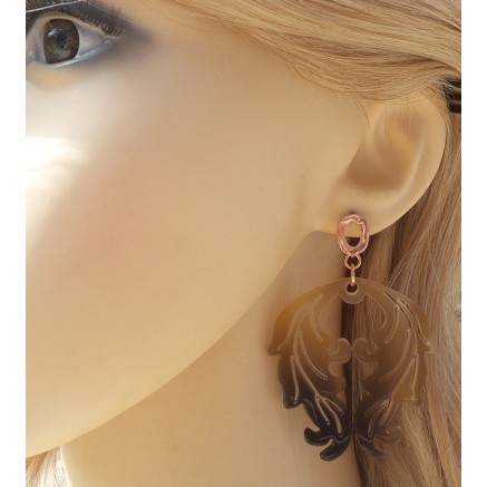 Rosé vergulde oorbellen met Buffelhoorn