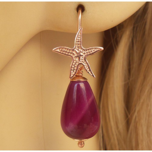 Rosé vergulde oorbellen met roze Agaat briolet