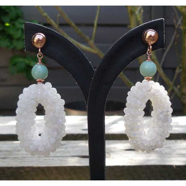 Rosé plated earrings with oval of Moonstone and Amazonite 