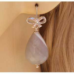 Silver earrings light grey Agate briolet 