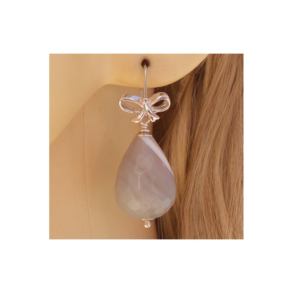 Silver earrings light grey Agate briolet 